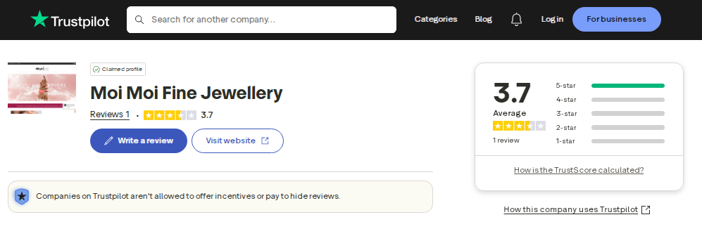 Moi Jewellery Review On Trustpilot