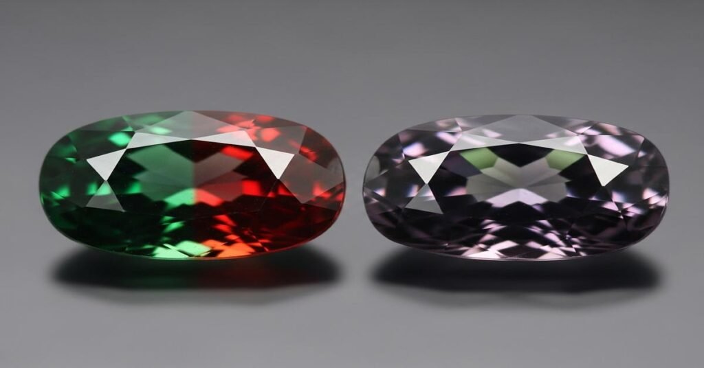 "Green to Red" vs. "Green to Purple": The Telltale Color Shift of a Natural Alexandrite vs. a Common Lab-Grown Fake.