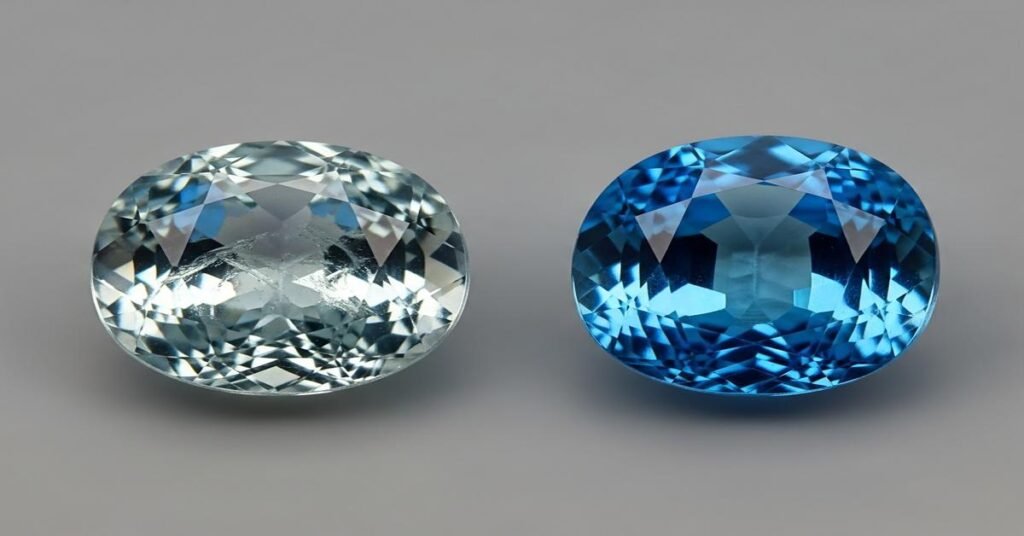 Aquamarine vs. Treated Topaz: Your "Aqua" Is Likely a Worthless Blue Topaz, How to Tell the Difference in Color and Price.